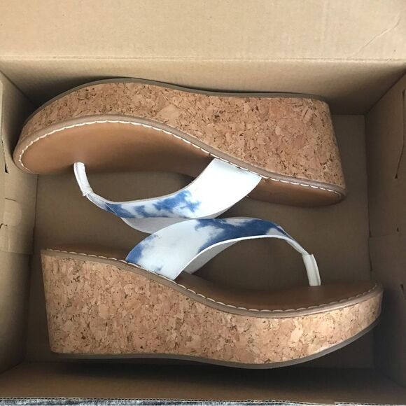 Sugar Sandals Women's Size 8 Blue Tie-Dye Cork Wedge Open-Toe NIB - Picture 10 of 11